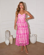 Pink % Enchanted Night Tiered Embroidered Midi Dress-1