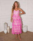 Pink % Enchanted Night Tiered Embroidered Midi Dress-1