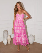 Pink % Enchanted Night Tiered Embroidered Midi Dress-5