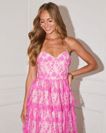 Pink % Enchanted Night Tiered Embroidered Midi Dress-2