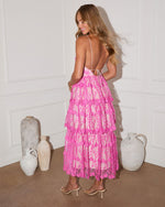 Pink % Enchanted Night Tiered Embroidered Midi Dress-4