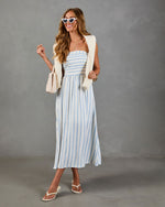 Telma Striped Strapless Fit and Flare Midi Dress