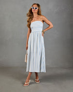Telma Striped Strapless Fit and Flare Midi Dress