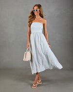 Telma Striped Strapless Fit and Flare Midi Dress