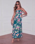 Green Floral % Rosemary Strapless Slip Maxi Dress-1