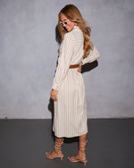 Brown Multi % Santos Belted Midi Shirt Dress-4