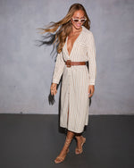 Brown Multi % Santos Belted Midi Shirt Dress-3