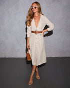 Brown Multi % Santos Belted Midi Shirt Dress-1