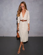 Brown Multi % Santos Belted Midi Shirt Dress-6