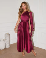 Berry % Tallisa One Shoulder Plisse Midi Dress-1