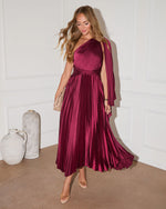 Berry % Tallisa One Shoulder Plisse Midi Dress-6
