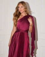 Berry % Tallisa One Shoulder Plisse Midi Dress-2