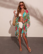 Arellie Tropical Floral Waist Tie Cover Up Top