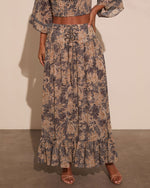 Blue Floral % Moonlit Bloom Lace Up Maxi Skirt-2