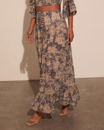 Blue Floral % Moonlit Bloom Lace Up Maxi Skirt-3