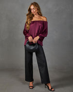 Elsie Pleated Satin Off the Shoulder Blouse