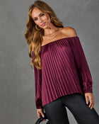 Elsie Pleated Satin Off the Shoulder Blouse
