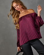 Elsie Pleated Satin Off the Shoulder Blouse