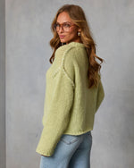 Green % Snoozy Sundays Contrast Knit Trim Sweater-4