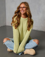 Green % Snoozy Sundays Contrast Knit Trim Sweater-1