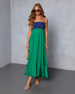 Navy/Green % Norrah Colorblock Empire Maxi Dress-1