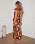 Red Floral % Peony Promise Floral V Neck Maxi Dress-4