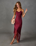 Dusky Romance Satin Lace Trim Slip Midi Dress