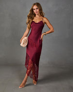 Dusky Romance Satin Lace Trim Slip Midi Dress