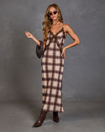 Laurent Plaid Lace Trim Slip Maxi Dress