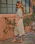 Studio Ease Striped Waist Tie Midi Shirt Dress