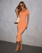 Orange % Harlie Ribbed Short Sleeve Midi Dress-1