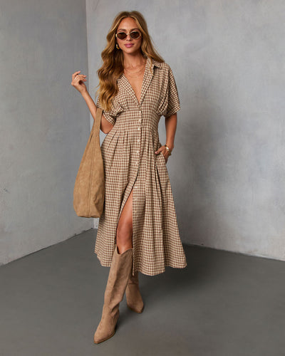 gingham midi shirt dress Backroad Blues Gingham Midi Shirt Dress – VICI
