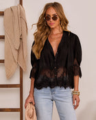 Sun Press Linen Lace Trim Top