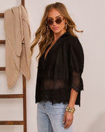 Sun Press Linen Lace Trim Top