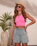 Lumara Pleated High Rise Denim Shorts