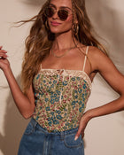 Rema Floral Bustier Metallic Trim Top