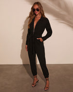 Black % Rinko Tie Waist Jumpsuit-2