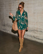Lovelyn Floral Waist Tie Mini Shirt Dress
