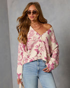 Mauve Floral % Honeyed Timber Knit Printed Cardigan-1