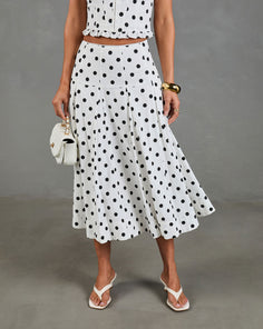 Spotted Dream Polka Dot Linen Blend Midi Skirt