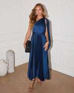 Teal % Tallisa One Shoulder Plisse Midi Dress-6