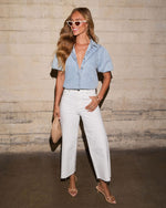 Dora Denim Short Sleeve Button Up Top