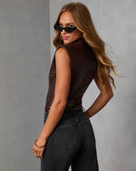 Brown % Keep It Together Mock Neck Leather Bodysuit-4