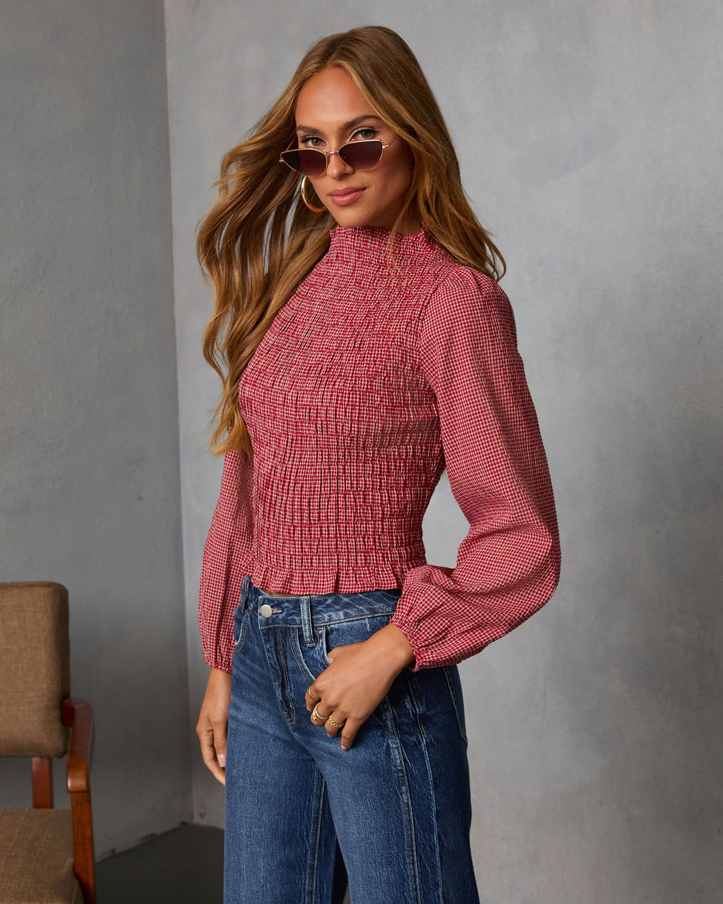 Emberlin Smocked Mock Neck Top – VICI