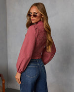 Emberlin Smocked Mock Neck Top