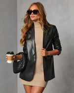 Black % Don't Wait Up Leather Blazer-1