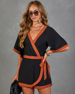 Ivy Courtyard Contrast Trim Wrap Tie Romper