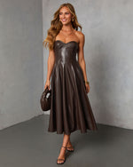 Wispin Fit And Flare Leather Midi Dress