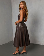 Wispin Fit And Flare Leather Midi Dress