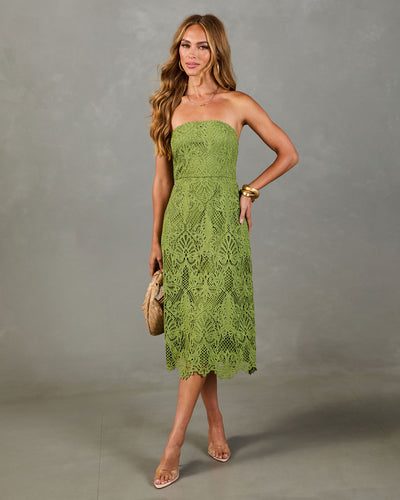 Island Allure Lace Midi Dress in Green
